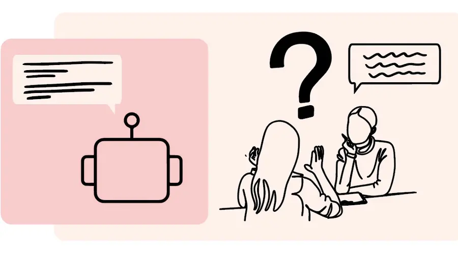 A drawing of people talking that has chat bubbles.